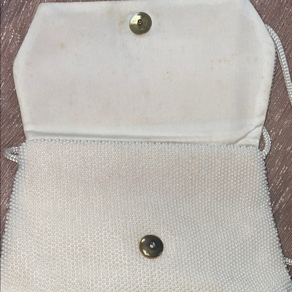 White Textured Clutch with Flap Closure - Picture 6 of 9